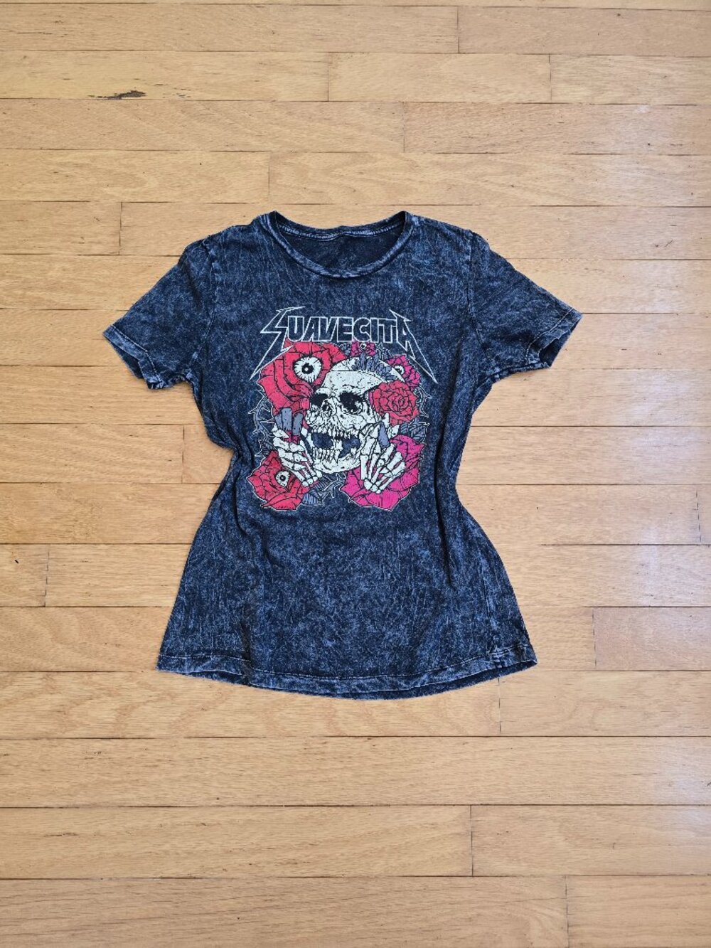 vintage Y2K grunge skull grey acid wash short sleeve t-shirt  | WMS S
